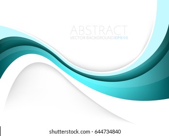 Green turquoise curve line background gradient color overlap layer with white space for text design, vector
