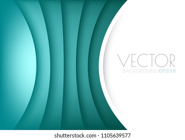 Green turquoise curve vector background and paper layer design on white space