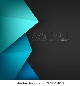 Green turquoise geometric triangle vector background overlap layer on black space for design