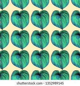 Green turquoise monstera leaves tropical pattern. Tropical seamless pattern with leaf monstera.