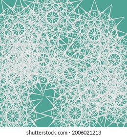 Green Turquoise Mystery Ornamental Luxury Mandala Chaotic White Background. Silver Dark Pastel Print Vintage Complicated Folk Azure Background. Calm Lace Ice Grey Textile Light Stars Messy Pattern.