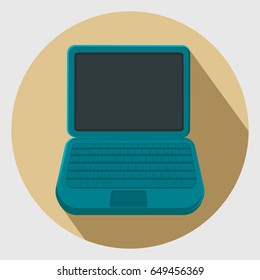 Green / Turquoise Open Laptop Screen and Keyboard with Touchpad Icon Logo - Technology Gadget Vector Illustration