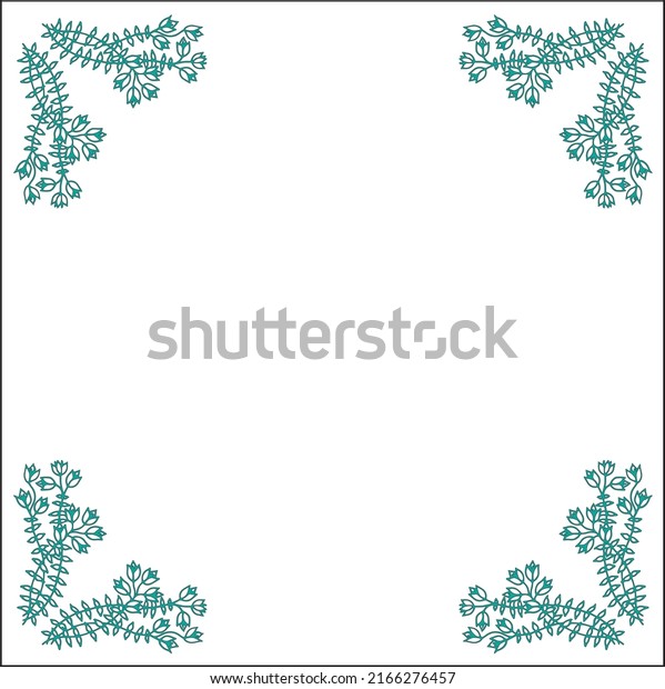 Green turquoise ornamental\
frame with flowers, decorative border for greeting cards, banners,\
business cards, invitations, menus. Isolated vector\
illustration.