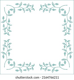 Green turquoise ornamental frame with grape, decorative border for greeting cards, banners, business cards, invitations, menus. Isolated vector illustration.