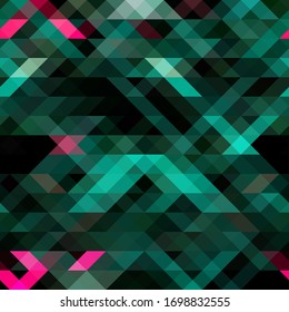 Dibujo vectorial negro color turquesa verde de fondo colorido abstracto que consiste en triángulos. Patrón con triángulos de colores en un fondo negro para el diseño de su empresa.