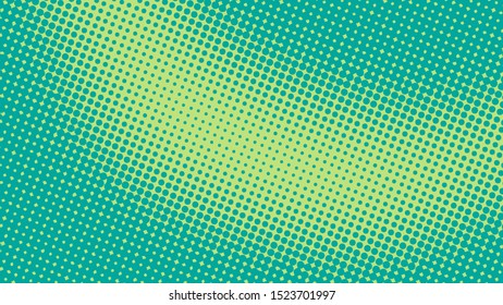 Green and turquoise pop art background with halftone dots design in retro comic style, vector illustration eps10