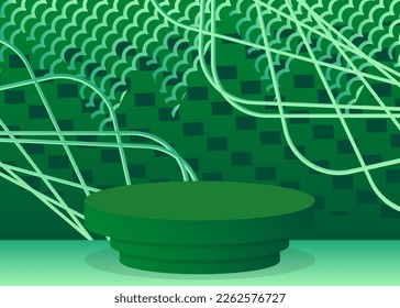 Green and Turquoise Sci-fi pedestal podium. Realistic product display. Mockup stage showcase. Futuristic vector 3D room with minimal geometric forms, empty scene.