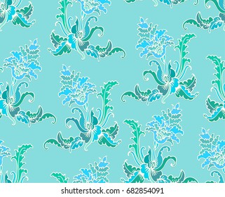 Green  - turquoise seamless floral vector pattern with stylized fantasy flowers