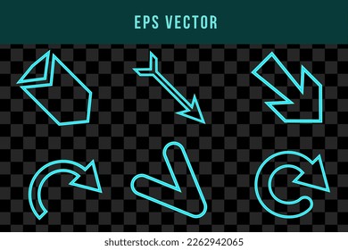 green turquoise or teal vector neon arrow icon on a brick wall background close-up. Bright design element