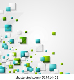 Green and turquoise tech glossy squares background. Geometric corporate vector design