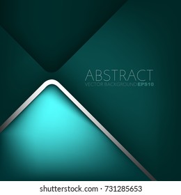 Green turquoise triangle background arrow and corner element silver line overlap layer on dark space for text and background design , Vector