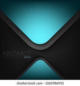 Green turquoise triangle curve background vector overlap layer on black space for text and background design