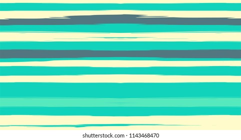 Green, Turquoise Vector Watercolor Sailor Stripes Suit Seamless Summer Pattern. Horizontal Brushstrokes Retro Vintage Grunge Textile Clothe Design. Ink Painted Doodle Lines, Geometric Track Prints