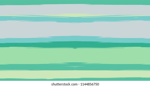 Green, Turquoise Vector Watercolor Sailor Stripes Navy Seamless Summer Pattern. Horizontal Brushstrokes Retro Vintage Hipster Textile Fashion Design. Hand Painted Ink Lines, Geometric Track Prints