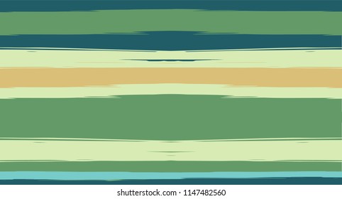 Green, Turquoise Vector Watercolor Sailor Stripes Cool Seamless Summer Pattern. Horizontal Brushstrokes Trace Vintage Grunge Textile Clothe Design. Ink Painted Trendy Trace, Geometric Uneven Print