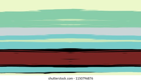 Green, Turquoise Vector Watercolor Sailor Stripes Drawn Seamless Summer Pattern. Horizontal Brushstrokes Trace Vintage Grunge Textile Clothe Design. Ink Painted Trendy Trace, Geometric Uneven Print