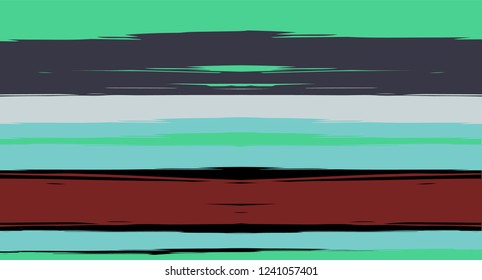 Green, Turquoise Vector Watercolor Sailor Stripes Navy Seamless Summer Pattern. Horizontal Brushstrokes Retro Vintage Grunge Textile Clothe Design. Hand Painted Ink Trace, Male or Female Clothing