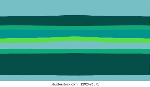 Green, Turquoise Vector Watercolor Sailor Stripes Cute Seamless Summer Pattern. Horizontal Brushstrokes Retro Vintage Grunge Fabric Texture Design. Ink Painted Doodle Trace, Geometric Track Prints