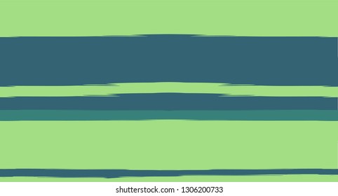 Green, Turquoise Vector Watercolor Sailor Stripes Funky Seamless Summer Pattern. Horizontal Brushstrokes Retro Vintage Grunge Fabric Texture Design. Ink Painted Doodle Trace, Geometric Track Prints