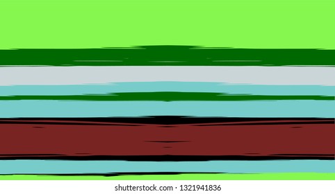 Green, Turquoise Vector Watercolor Sailor Stripes Navy Seamless Summer Pattern. Horizontal Brushstrokes Retro Vintage Grunge Fabric Fashion Design. Hand Painted Ink Lines, Male or Female Clothing
