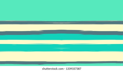 Green, Turquoise Vector Watercolor Sailor Stripes Funky Seamless Summer Pattern. Horizontal Brushstrokes Retro Vintage Hipster Textile Fashion Design. Hand Painted Ink Trace, Male or Female Clothing