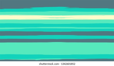 Green, Turquoise Vector Watercolor Sailor Stripes Cool Seamless Summer Pattern. Horizontal Brushstrokes Trace Vintage Grunge Textile Clothe Design. Hand Painted Ink Lines, Geometric Track Prints