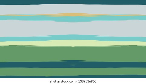 Green, Turquoise Vector Watercolor Sailor Stripes Suit Seamless Summer Pattern. Horizontal Brushstrokes Retro Vintage Grunge Textile Fashion Design. Ink Painted Trendy Trace, Geometric Uneven Print