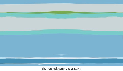 Green, Turquoise Vector Watercolor Sailor Stripes Cute Seamless Summer Pattern. Horizontal Brushstrokes Retro Vintage Grunge Textile Clothe Design. Ink Painted Doodle Lines, Geometric Track Prints