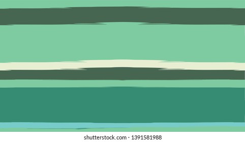 Green, Turquoise Vector Watercolor Sailor Stripes Cute Seamless Summer Pattern. Horizontal Brushstrokes Retro Vintage Grunge Textile Clothe Design. Ink Painted Doodle Trace, Geometric Track Prints