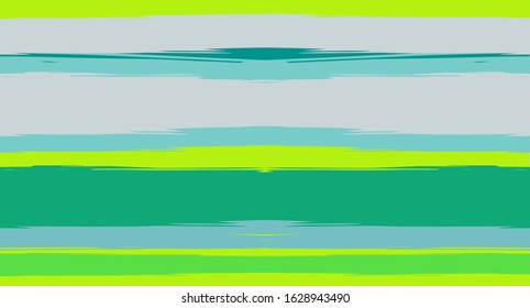 Green, Turquoise Vector Watercolor Sailor Stripes Navy Seamless Summer Pattern. Horizontal Brushstrokes Retro Vintage Grunge Fabric Texture Design. Hand Painted Ink Lines, Geometric Track Prints