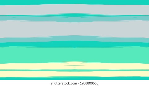 Green, Turquoise Vector Watercolor Sailor Stripes Trendy Seamless Summer Pattern. Horizontal Brushstrokes Trace Vintage Grunge Textile Clothe Design. Hand Painted Ink Trace, Male or Female Clothing