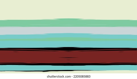 Green, Turquoise Vector Watercolor Sailor Stripes Funky Seamless Summer Pattern. Horizontal Brushstrokes Retro Vintage Hipster Textile Fashion Design. Hand Painted Ink Lines, Male or Female Clothing