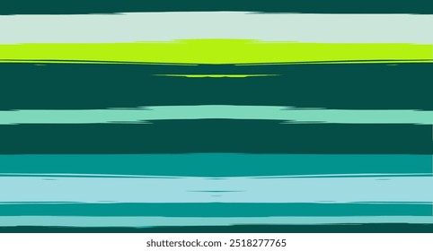 Green, Turquoise Vector Watercolor Sailor Stripes Cute Seamless Summer Pattern. Horizontal Brushstrokes Retro Vintage Grunge Fabric Fashion Design. Hand Painted Ink Trace, Male or Female Clothing