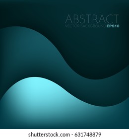Green turquoise wave background and curve element overlap layer with dark space for text design , Vector
