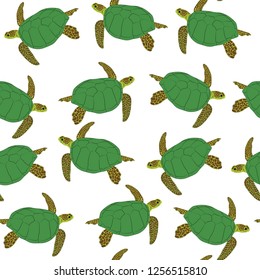 green turtile cute animals sea seamless vector pattern