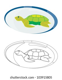 Green turtle in blue curve logo