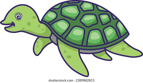 Green Turtle Cartoon Animal Illustration. Sea tortoise Vector style. For education, children book, mascot, logo, clipart, element, print