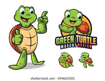 Green turtle cartoon character mascot design illustration