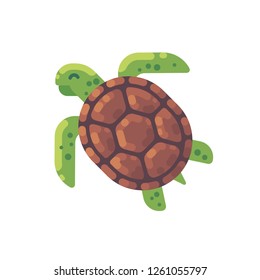 Green turtle flat illustration. Sea animal icon