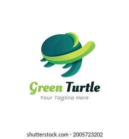 Green turtle gradient logo template. Vector illustration