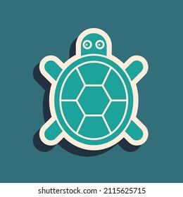Green Turtle icon isolated on green background. Long shadow style. Vector