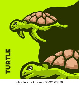 Green Turtle Mascot Logo Illustration