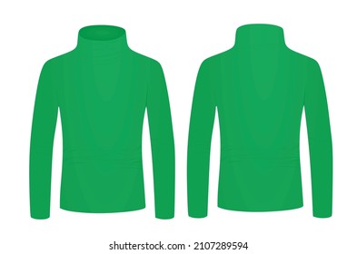 Green Turtle Neck Long Sleeve T Shirt. Vector Illustration