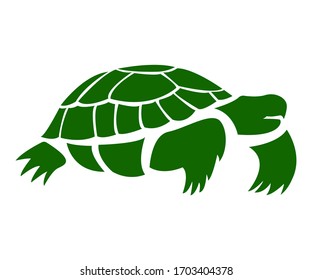 Tortuga verde sobre fondo blanco, signo de diseño, ilustración vectorial