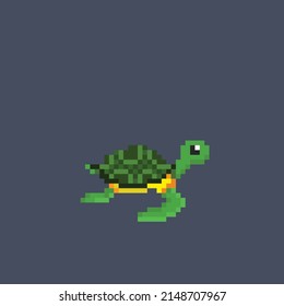 green turtle in pixel art style