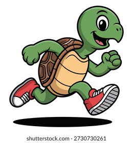 Tortuga verde corriendo con zapatos rojos marrón