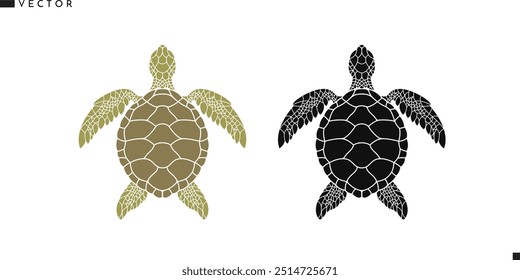 Green turtle silhouette. Sea life vector. Isolated turtles on white background. Wild animal sign. Sea creature vector