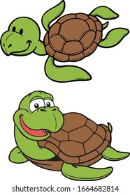 Green Turtles fun swim Vector