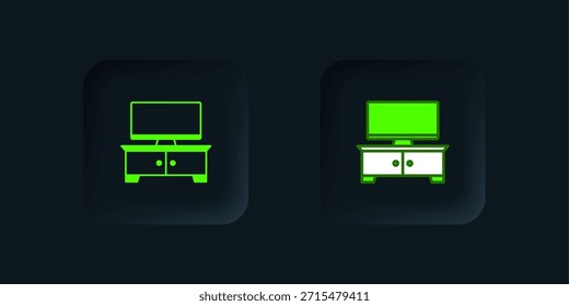 Grünes TV-Tischständer-Symbol einzeln auf schwarzem Hintergrund. Schwarzer quadratischer Knopf. Vektorgrafik