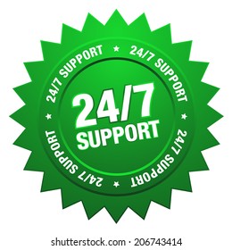 Green twenty-four hour support badge on white background